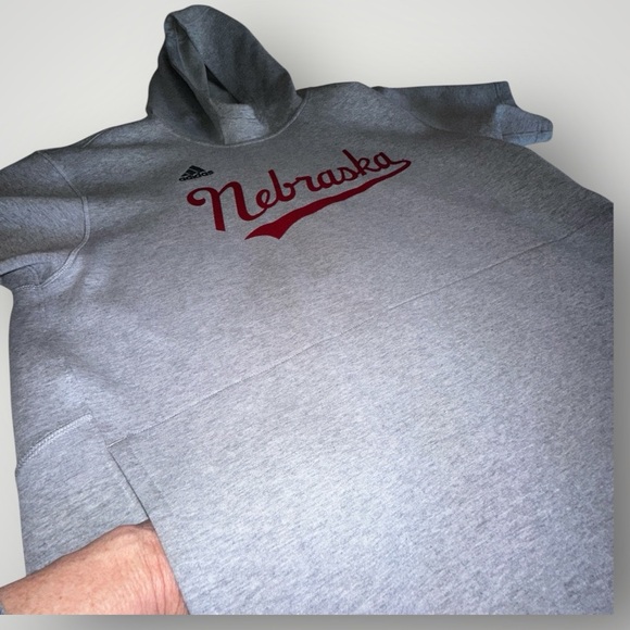 Nebraska Huskers Adidas Baseball Tri-Blend Short Sleeve Hoodie gray.Men's Large - Picture 8 of 15
